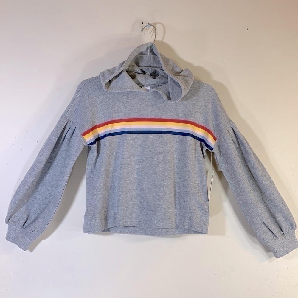 Nordstrom Grey Heather Rainbow Cotton Blend Puff Sleeve Hoodie. Girl’s L. NWT.